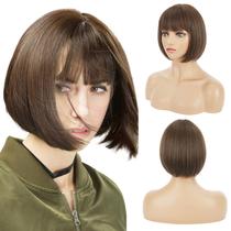 Peruca REECHO Brown Bob com franja 28 cm sintética para mulheres