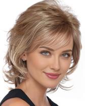 Peruca RENERSHOW curta marrom encaracolada com franja de fibra sintética