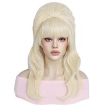 Peruca retrô de coroa alta, loira reta, 51 cm com franja completa