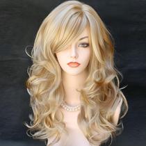 Peruca Righton Blonde Mix marrom de 55 cm de comprimento encaracolada com franja