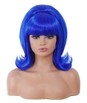 Peruca Rugelyss curta azul ondulada com Bang Retro Bouffant Beehive