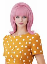 Peruca Rugelyss Vintage Curta Ondulada Rosa com Bang Retro Bouffant