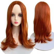 Peruca Ruiva Lisa Ondulado Silk Top Divisão No Meio 50cm Peruca Ruiva Lisa Ondulado Silk Top Divisão No Meio 50cm