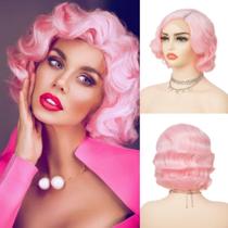 Peruca Salaibs 1920s Pink Finger Wave sintética resistente ao calor