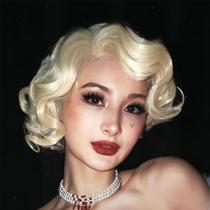 Peruca Salaibs Blonde Finger Wave 1920s, curta, encaracolada, resistente ao calor