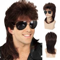 Peruca Sallcks Brown Curly 80s Peruca masculina de tainha