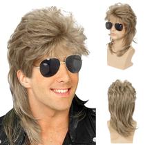 Peruca Sallcks Masculina Mullet Blonde Curly 1970 1980 Halloween