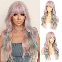 Peruca SAPPHIREWIGS longa ondulada com franja Rainbow 66 cm sintética