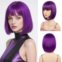 Peruca Sarannala Dark Purple Bob 30cm Sintética Resistente ao Calor