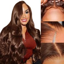 Peruca SFD Chocolate Brown Human Hair 28", pré-arrancada, 200% de densidade