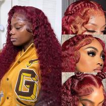 Peruca Simeider Deep Wave Red Lace Front 71cm 99J para mulheres