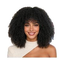 Peruca Sintética Afro Cacheada Para Mulheres, 16 Polegadas Com Franja, Resistente Ao Calor, Curta E