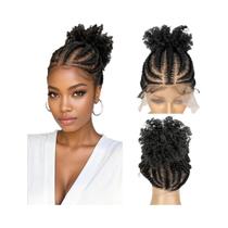 Peruca Sintética Afro Curta Cacheada Com Tranças Estilo Cornrow E Baby Hair Para Mulheres Negras,