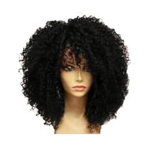 Peruca Sintética Afro Kinky Cacheada De 16 Polegadas Com Franja, Macia E Volumosa Para Festas,