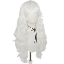 Peruca sintética branca ondulada de 66 cm com franja lateral de 26 polegadas
