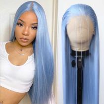 Peruca sintética BTWTRY azul clara longa reta para mulheres