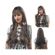 Peruca Sintética Cacheada Com Franja Em Cores Mistas Para Mulheres, 26-28-30 Polegadas, Resistente