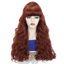 Peruca sintética castanha ruiva ondulada 70 cm com franja completa 70 anos 80 Peruca sintética castanha ruiva ondulada 70 cm com franja completa 70 anos 80