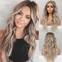 Peruca Sintética com Lace Frontal EMMOR - Longa Ombré Loira 63cm