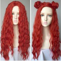 Peruca sintética comprida ondulada encaracolada Wigbuy 80 cm vermelha