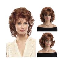 Peruca Sintética Curta Cacheada Ombré Marrom De 10 Polegadas Com Franja, Cabelo Macio Para Uso