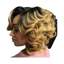 Peruca Sintética Curta De 12 Polegadas Em Gradiente Preto E Dourado Para Mulheres, Resistente Ao