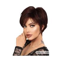 Peruca Sintética Curta Estilo Elfo Vermelho Escuro Com Franja 10 Polegadas Para Mulheres Negras E