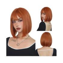 Peruca Sintética Curta Lisa Castanho Claro Com Franja Para Mulheres Brancas, Uso Diário Coreano,