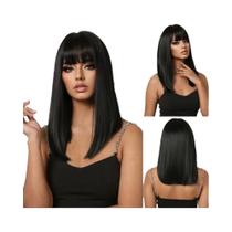 Peruca Sintética Curta Lisa Castanho Gengibre Com Franja Para Cosplay Feminino E Uso Diário, Fibra