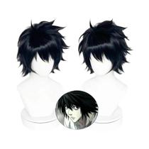 Peruca Sintética Curta Preta Anti-Encaracolamento Death Note L Lawliet Cosplay Para Anime,