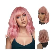 Peruca Sintética Curta Rosa De 12 Polegadas, Molhada E Ondulada, 180% De Densidade, Peruca Completa