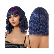Peruca Sintética Encaracolada Cinza Roxo Ombre Curto Bob Com Franja Afro Onda Natural Resistente Ao