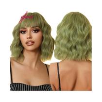 Peruca Sintética Encaracolada Cinza Roxo Ombre Curto Bob Com Franja Afro Onda Natural Resistente Ao