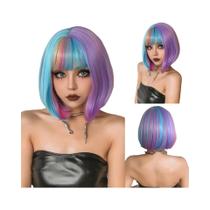 Peruca Sintética Feminina Azul Roxa Ondulada De Alta Qualidade Para Uso Diário, Festa De Fim De Ano,