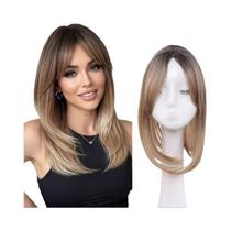 Peruca Sintética Feminina Lisa Com Repartição Central E Franja Lateral, Topper De Cabelo Para Volume