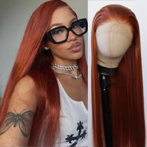 Peruca sintética frontal de renda BTWTRY Ginger Brown Long Straight