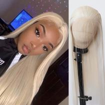 Peruca sintética frontal de renda BTWTRY Platinum Blonde Long Straight