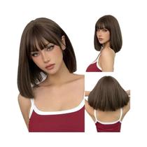 Peruca Sintética Laranja Curta E Lisa Para Mulheres Com Franja Natural Estilo Bob Lolita Para