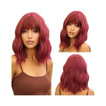 Peruca Sintética Lisa Castanho Escuro Na Altura Dos Ombros Com Franja Para Mulheres, Resistente Ao