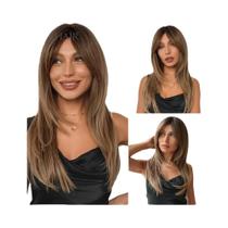 Peruca Sintética Loira De Comprimento Médio Com Franja Para Mulheres, Resistente Ao Calor, Cosplay
