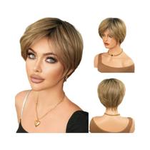 Peruca Sintética Loiro Claro De Comprimento Até Os Ombros Para Mulheres, Alta Densidade, Resistente