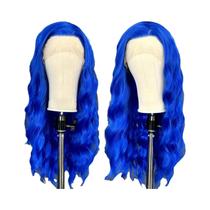 Peruca Sintética Longa Cacheada Azul Royal Com Renda Frontal 13X4 Para Mulheres, Uso Diário, Festas