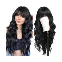 Peruca Sintética Longa E Cacheada Vermelha Laranja Para Mulheres, Com Franja Em Ondas De Água De