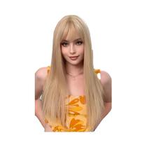 Peruca Sintética Longa E Lisa Cinza Granny Com Franja Natural, Seda De Alta Temperatura Para