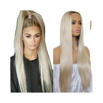 Peruca Sintética Longa E Lisa Com Frente De Renda Para Mulheres, Fibra Resistente Ao Calor