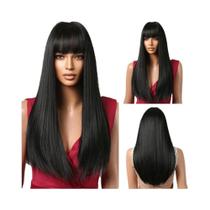 Peruca Sintética Longa E Lisa Preta Para Mulheres, Cabelo Natural, Resistente Ao Calor, Cosplay