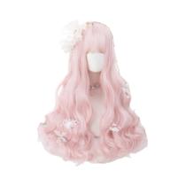 Peruca Sintética Longa E Ondulada De 26 Polegadas Em Rosa Pêssego Para Mulheres, Resistente Ao