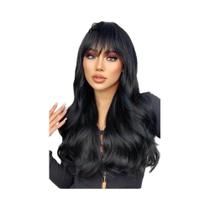 Peruca Sintética Longa E Ondulada Em Camadas Prata E Preta Com Franja Para Mulheres, Resistente Ao