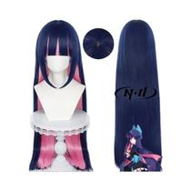 Peruca Sintética Longa Lisa Azul E Rosa Para Cosplay De Anime Panty And Stocking Com Cinta-Liga