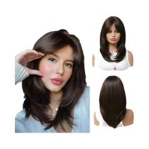 Peruca Sintética Longa Lisa Com Mechas Loiro Platina E Franja Para Mulheres, Resistente Ao Calor,